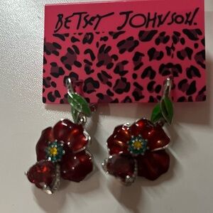 Betsey Johnson Red and Green Floral Earrings